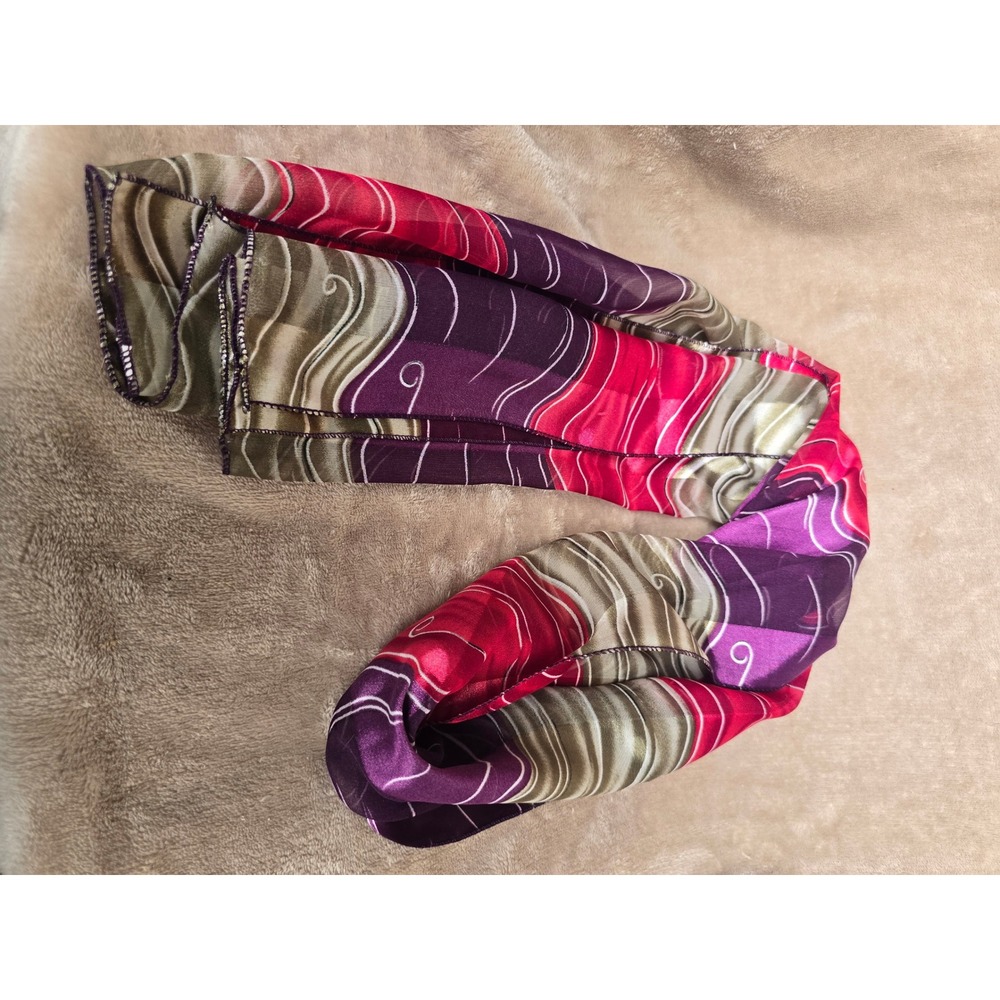 Abstract Swirl Chiffon Scarf Magenta Purple Olive Green Lightweight Wrap